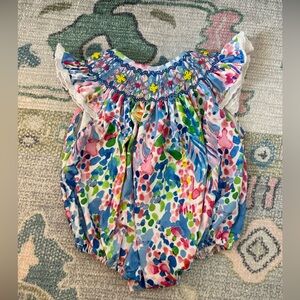 Smocked Flamingo NB Floral Bubble